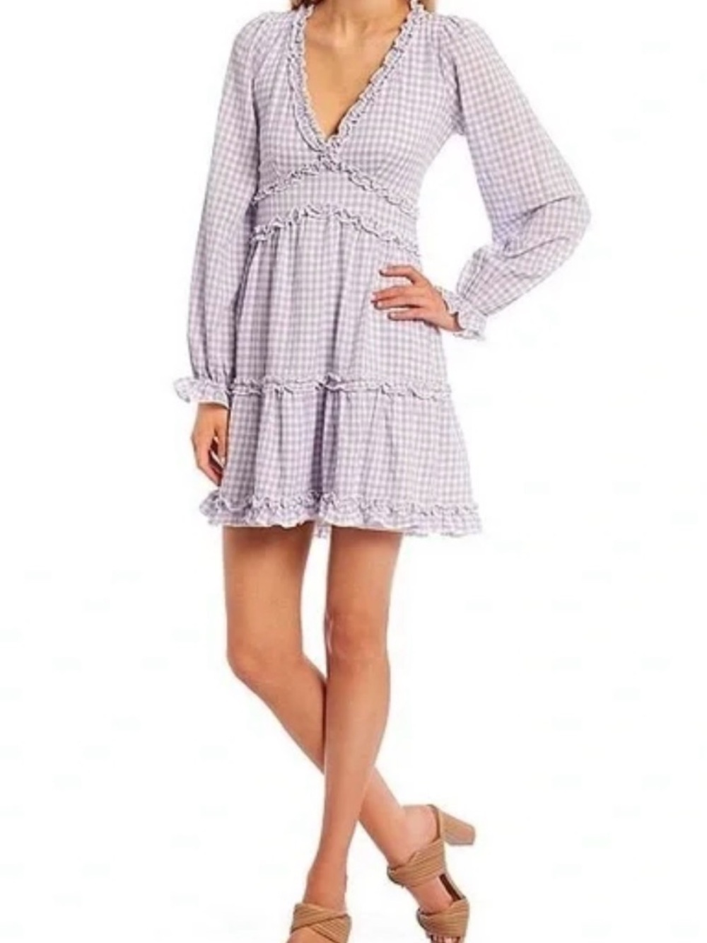 Gingham Long Sleeve Mini Dress